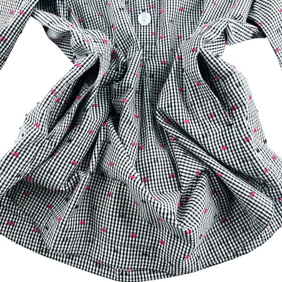 Appleseeds Womens Black & White Checkered Button-Up Blouse With Pink sz Large - Picture 4 of 8